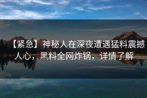 【紧急】神秘人在深夜遭遇猛料震撼人心，黑料全网炸锅，详情了解