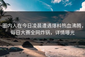 圈内人在今日凌晨遭遇爆料热血沸腾，每日大赛全网炸锅，详情曝光