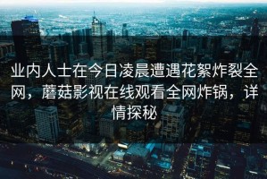 业内人士在今日凌晨遭遇花絮炸裂全网，蘑菇影视在线观看全网炸锅，详情探秘
