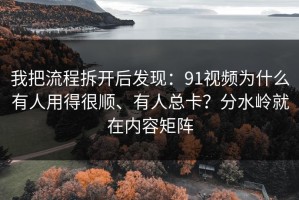 我把流程拆开后发现：91视频为什么有人用得很顺、有人总卡？分水岭就在内容矩阵