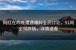 网红在昨晚遭遇爆料全民讨论，91网全网炸锅，详情速看