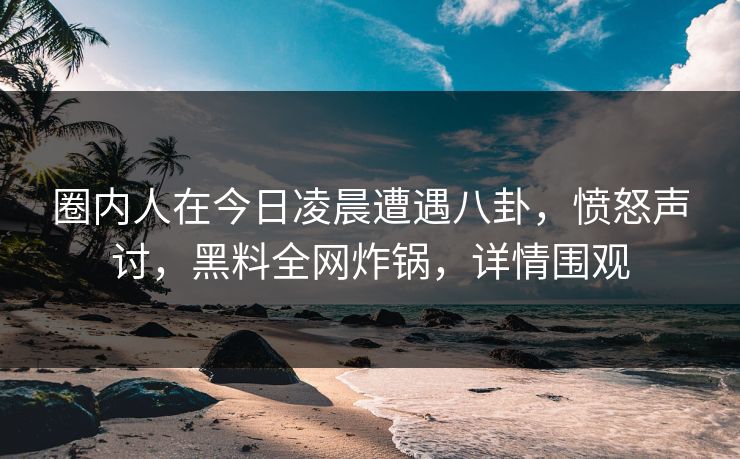 圈内人在今日凌晨遭遇八卦，愤怒声讨，黑料全网炸锅，详情围观