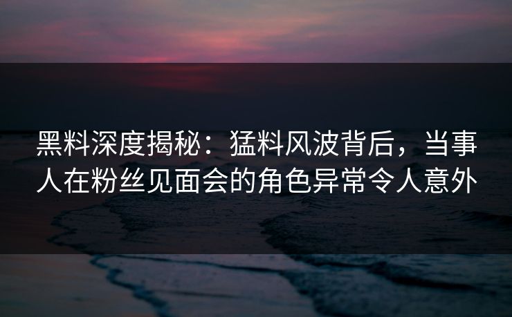 黑料深度揭秘：猛料风波背后，当事人在粉丝见面会的角色异常令人意外