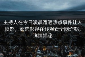 主持人在今日凌晨遭遇热点事件让人愤怒，蘑菇影视在线观看全网炸锅，详情揭秘