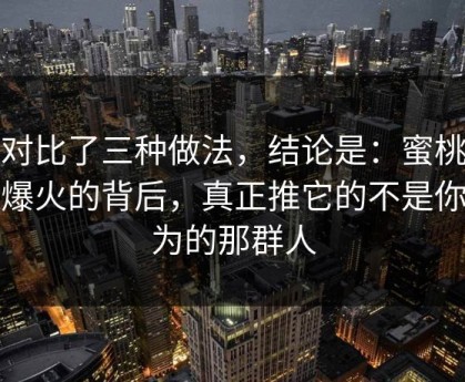 我对比了三种做法，结论是：蜜桃导航爆火的背后，真正推它的不是你以为的那群人